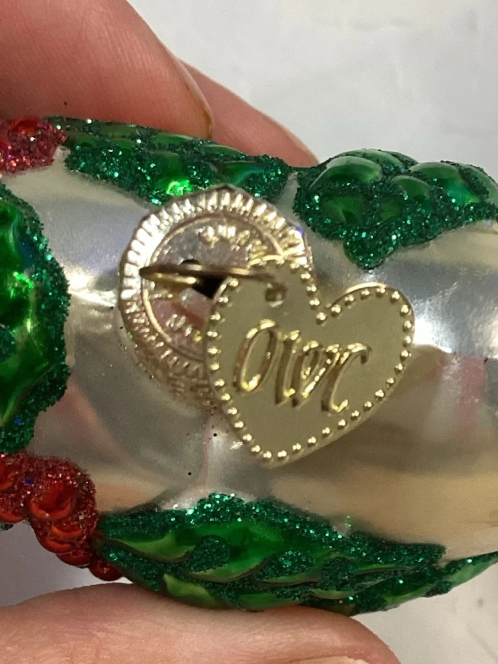 Old World Christmas Glass Mistletoe Heart Ornament Tree Decoration Small